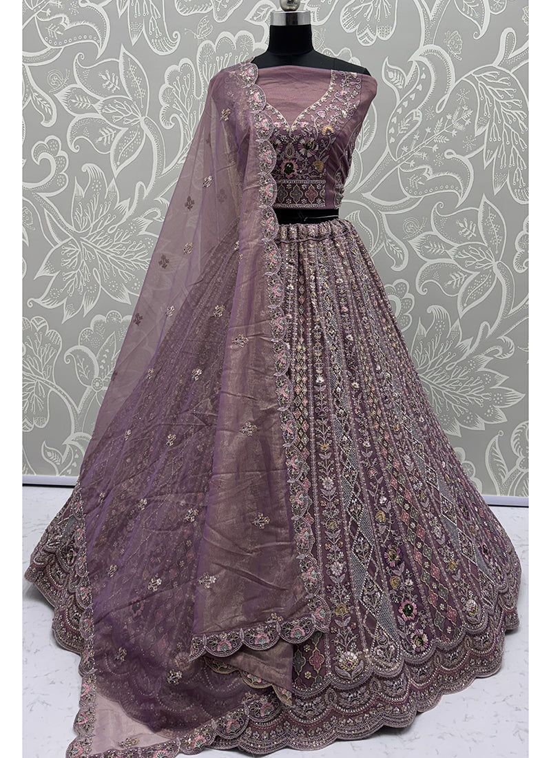 Purple Net Embroidery Work Bridal Wear Lehenga Choli SW260368