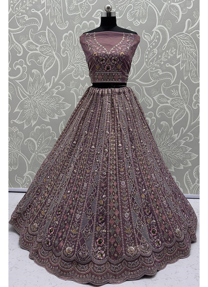 Purple Net Embroidery Work Bridal Wear Lehenga Choli SW260368