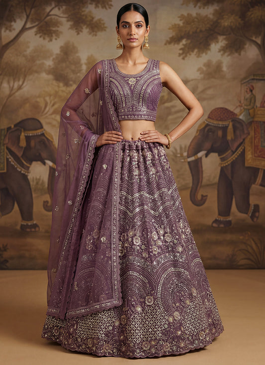 Purple Net Sequins Work Bridal Wear Lehenga Choli SW423806