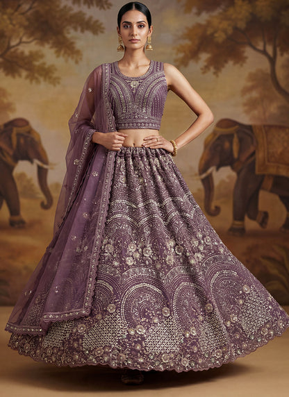 Purple Net Sequins Work Bridal Wear Lehenga Choli SW423806