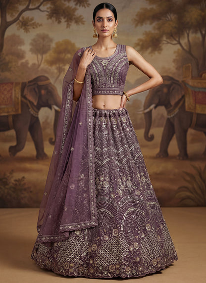 Purple Net Sequins Work Bridal Wear Lehenga Choli SW423806