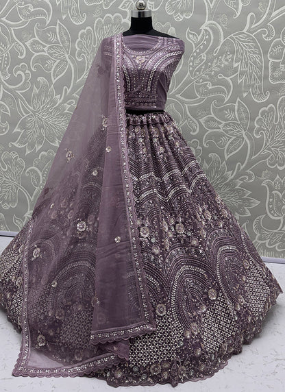 Purple Net Sequins Work Bridal Wear Lehenga Choli SW423806