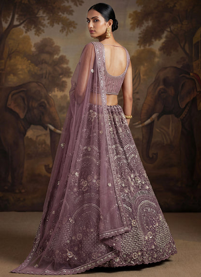 Purple Net Sequins Work Bridal Wear Lehenga Choli SW423806