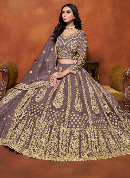 Purple Net Embroidery Work Wedding Wear Lehenga Choli SW668246