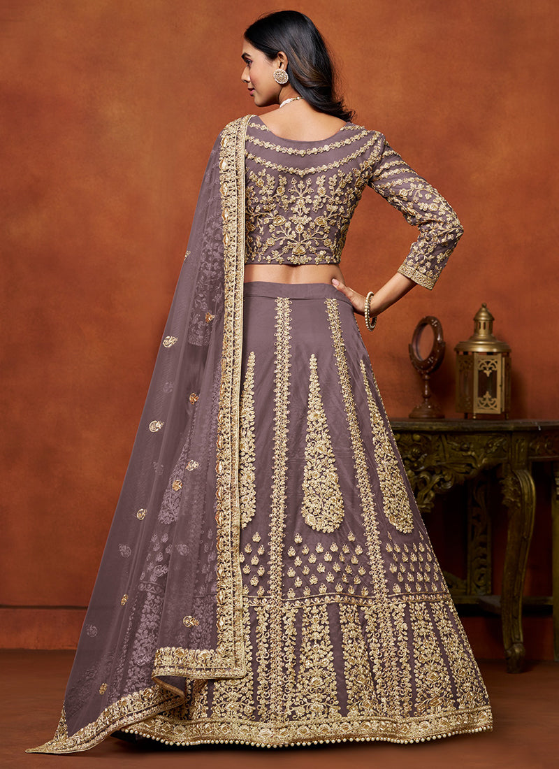 Purple Net Embroidery Work Wedding Wear Lehenga Choli SW668246