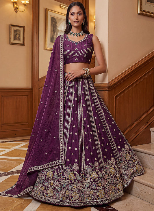 Purple Organza Sequins Work  Occasional Wear Lehenga Choli SW760837