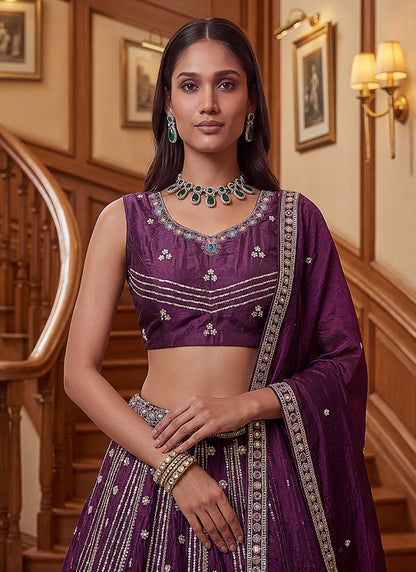 Purple Organza Sequins Work  Occasional Wear Lehenga Choli SW760837