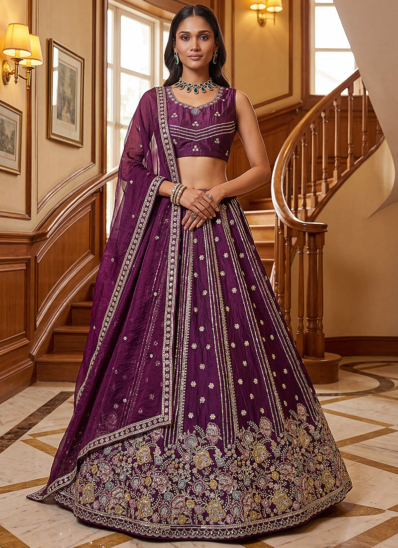 Purple Organza Sequins Work  Occasional Wear Lehenga Choli SW760837