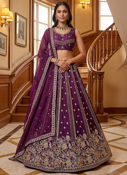 Purple Organza Sequins Work  Occasional Wear Lehenga Choli SW760837