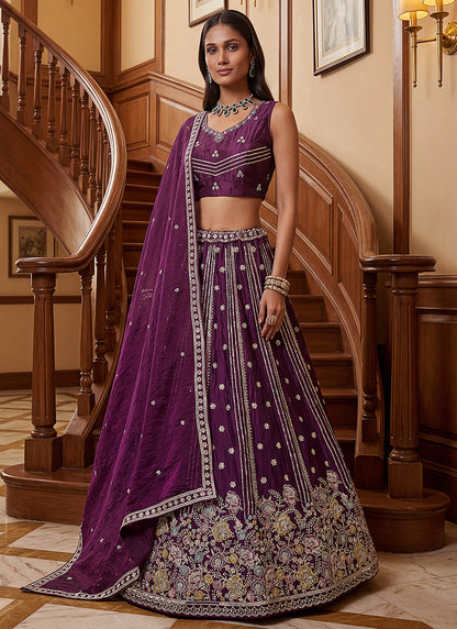 Purple Organza Sequins Work  Occasional Wear Lehenga Choli SW760837