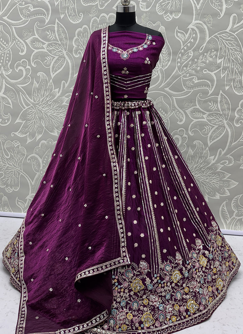 Purple Organza Sequins Work  Occasional Wear Lehenga Choli SW760837