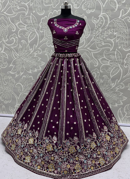 Purple Organza Sequins Work  Occasional Wear Lehenga Choli SW760837