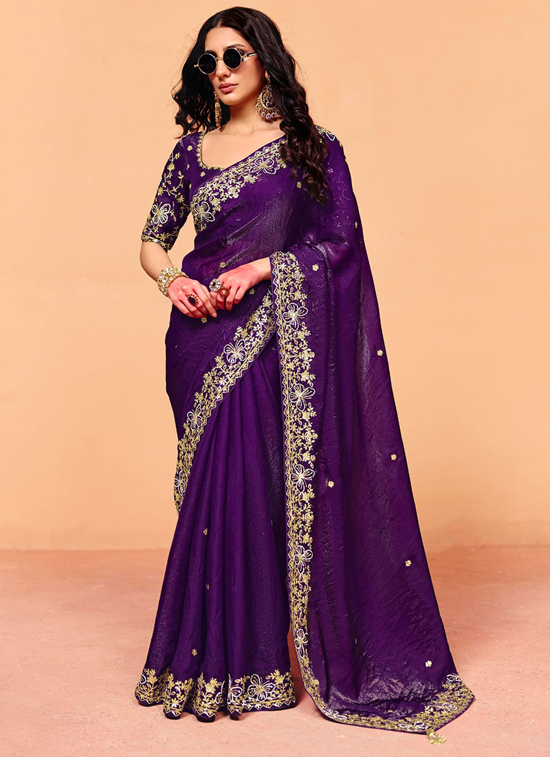 Purple Organza Sequins Work  Party Wear Saree SW753059