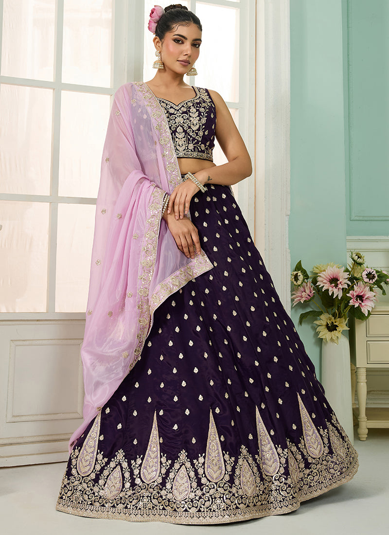 Organza Purple Designer Wear Embroidery Work Lehenga Choli 385388
