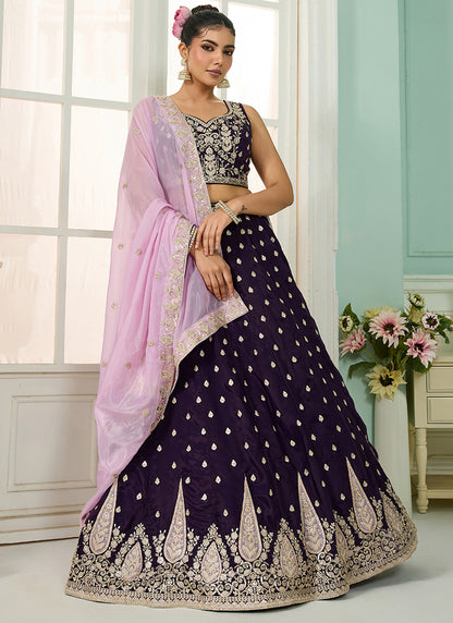 Organza Purple Designer Wear Embroidery Work Lehenga Choli 385388