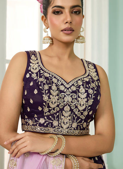 Organza Purple Designer Wear Embroidery Work Lehenga Choli 385388
