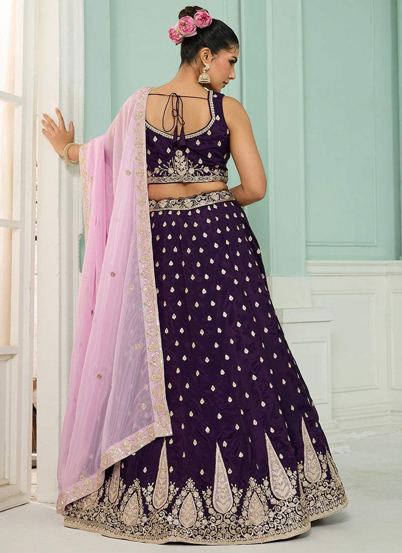 Organza Purple Designer Wear Embroidery Work Lehenga Choli 385388