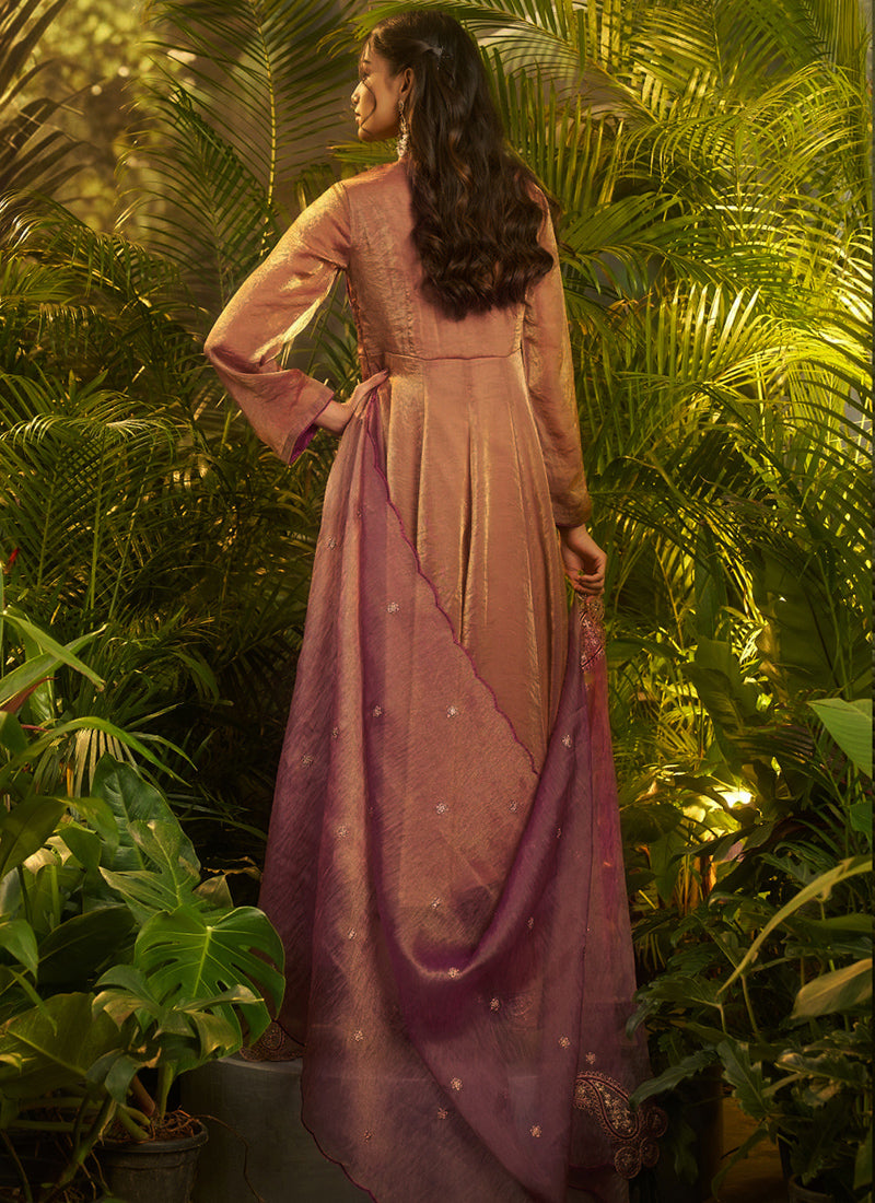 Organza Purple Wedding Wear Embroidery Work Readymade Plazzo Suit 390819