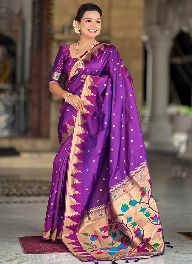 Paithni Silk Purple Saree with Weaving Work for Wedding Wear 382532
