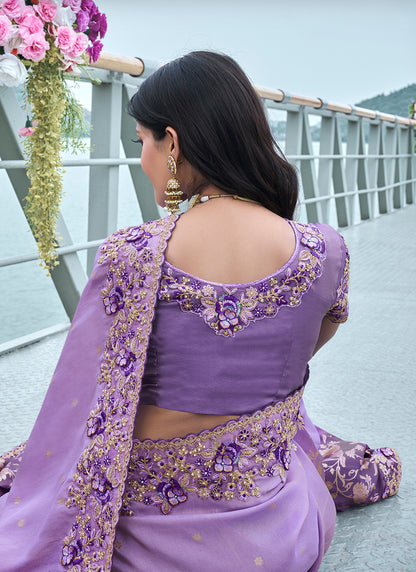 Purple Pure Tissue Silk Embroidery Work Occasional Wear Saree SW448860