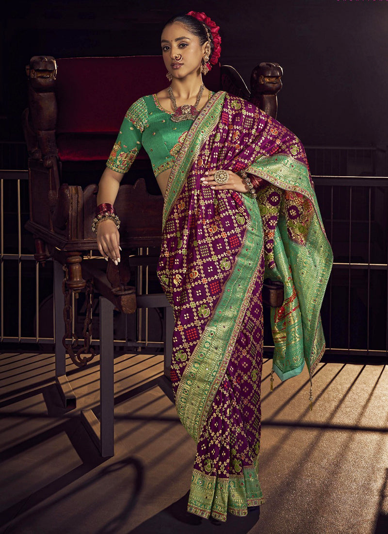 Pure Viscose Purple Saree with Weaving Work for Bridal Wear 380842