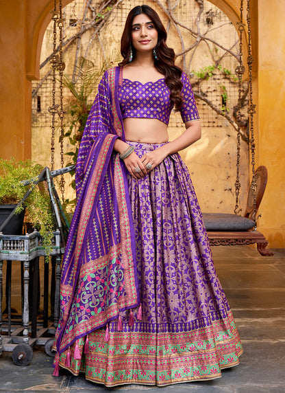 Purple Silk Printed Work Festival Wear Lehenga Choli SW289716