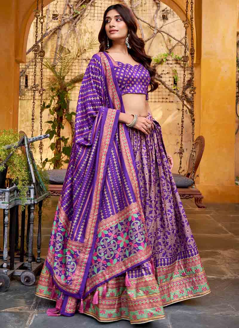 Purple Silk Printed Work Festival Wear Lehenga Choli SW289716