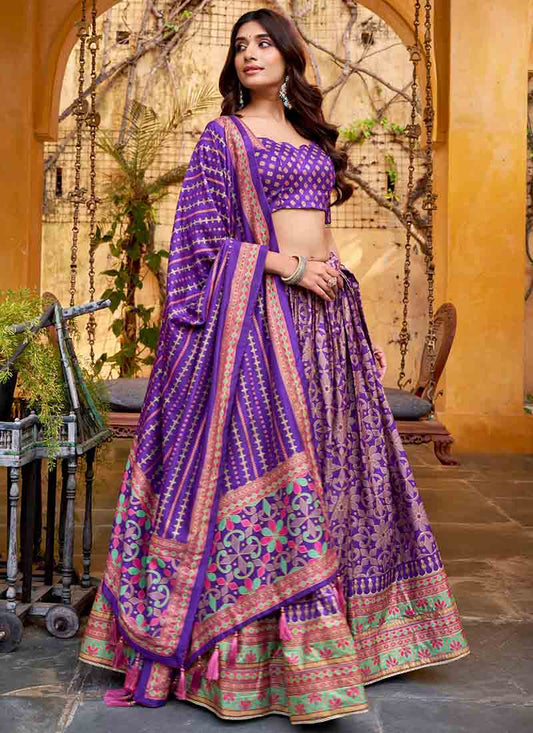 Purple Silk Printed Work Festival Wear Lehenga Choli SW289716