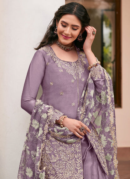 Purple Silk Embroidery Work Occasional Wear Readymade Plazzo Suit SW714606
