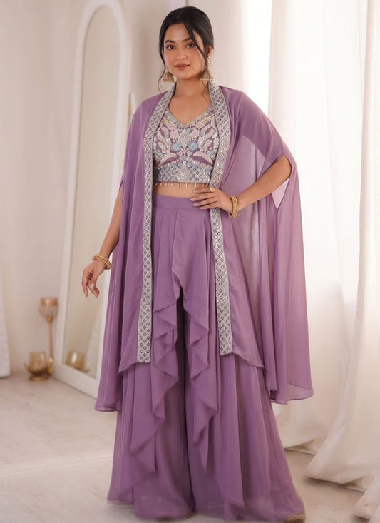 Purple Silk Embroidery Work Party Wear Readymade Designer Suit SW954746