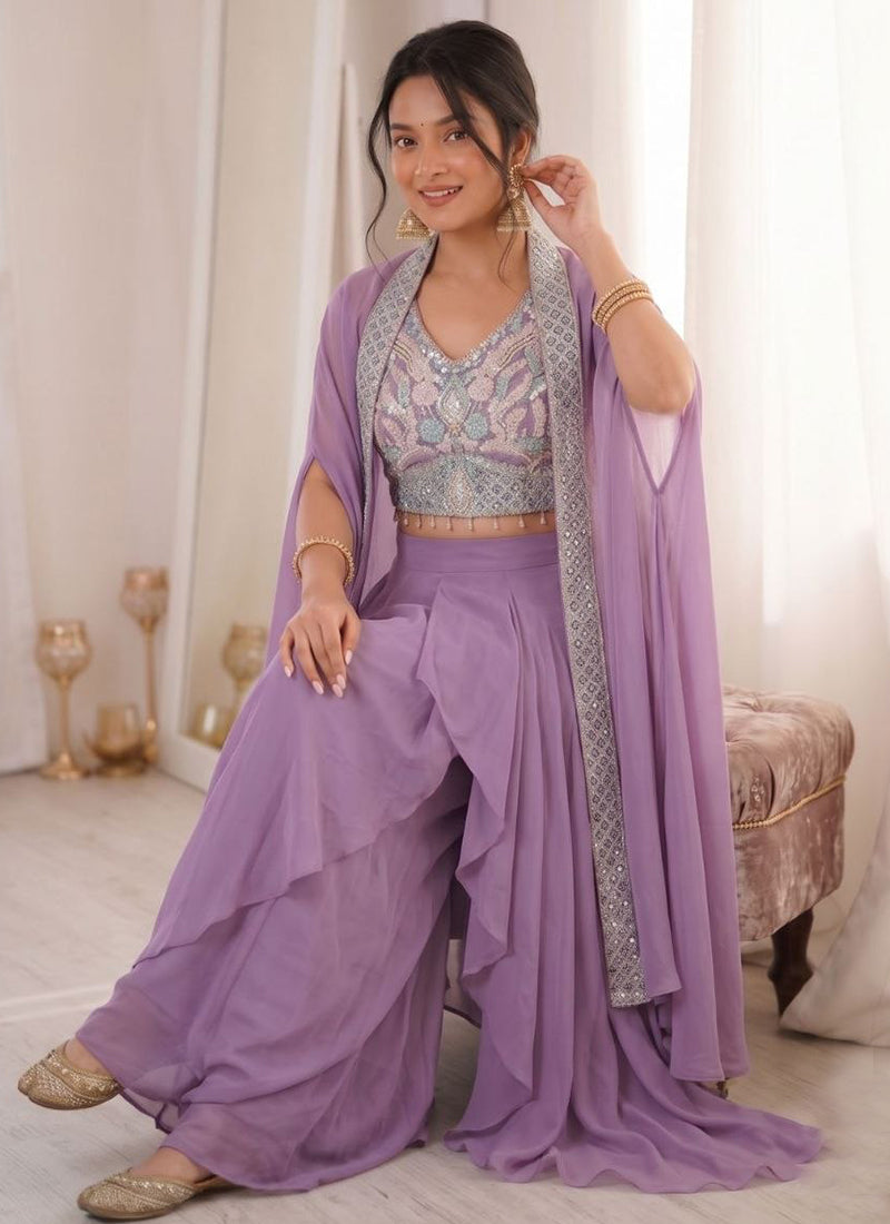 Purple Silk Embroidery Work Party Wear Readymade Designer Suit SW954746