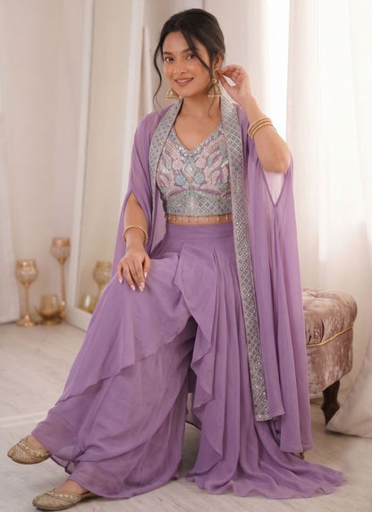 Purple Silk Embroidery Work Party Wear Readymade Designer Suit SW954746