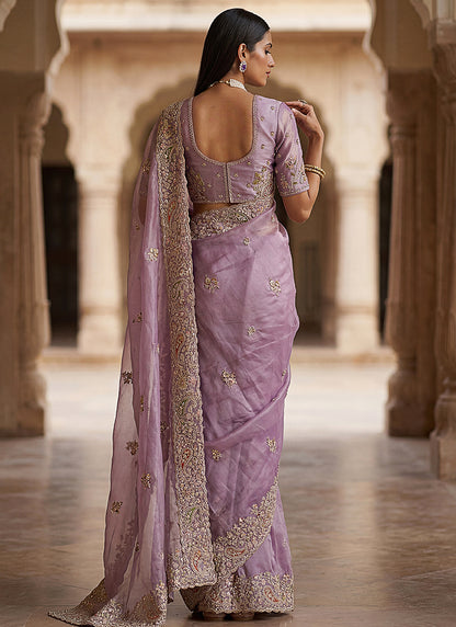 Purple Silk Embroidery Work Wedding Wear Saree SW213298