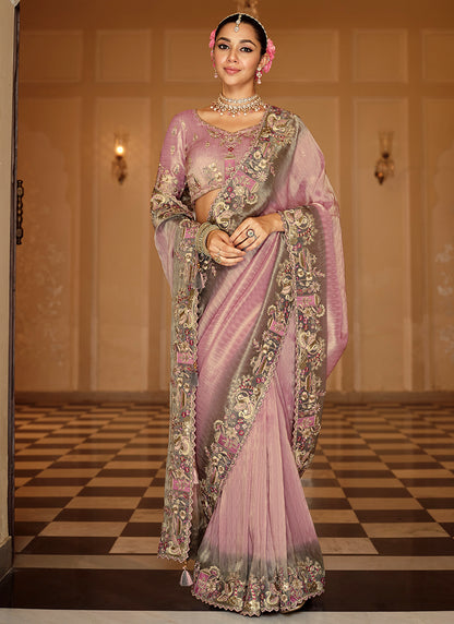 Purple Silk Zari Work Wedding Wear Saree SW890544