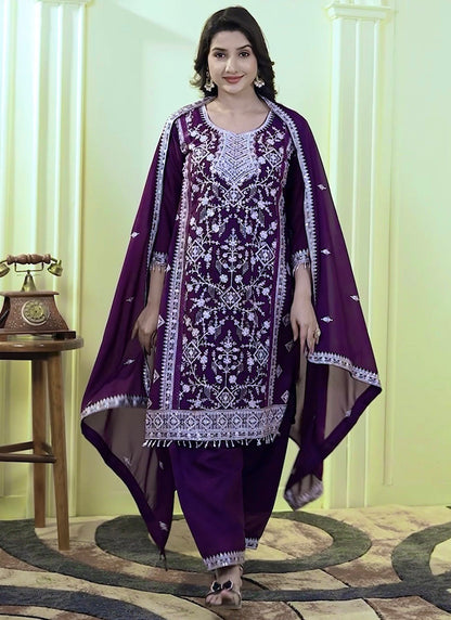 Star Faux Georgette Purple Eid Wear Embroidery Work Readymade Pakistani Suit 387289