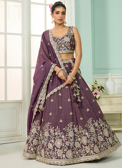 Tissue Purple Bridal Lehenga Choli Embroidery Work Lehenga Choli 385344