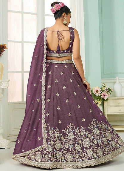 Tissue Purple Bridal Lehenga Choli Embroidery Work Lehenga Choli 385344