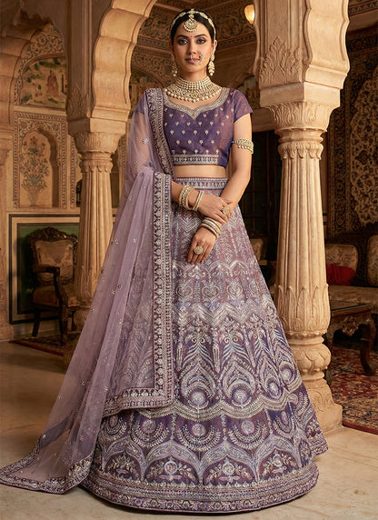 Purple Velvet Embroidery Work Wedding Wear Lehenga Choli SW190114