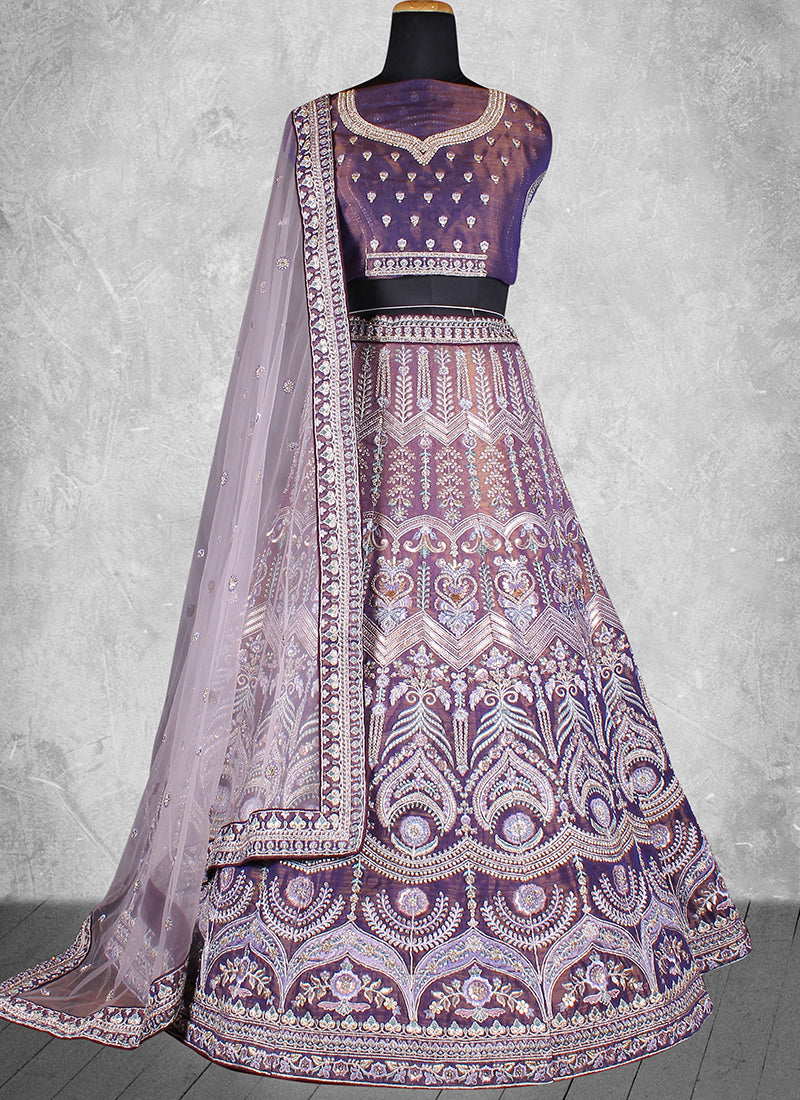 Purple Velvet Embroidery Work Wedding Wear Lehenga Choli SW190114