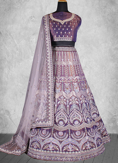 Purple Velvet Embroidery Work Wedding Wear Lehenga Choli SW190114