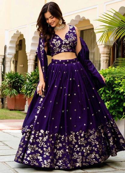 Vichitra Silk Purple Wedding Wear Embroidery Work Lehenga Choli 385674