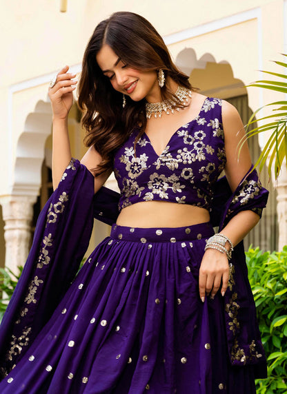 Vichitra Silk Purple Wedding Wear Embroidery Work Lehenga Choli 385674