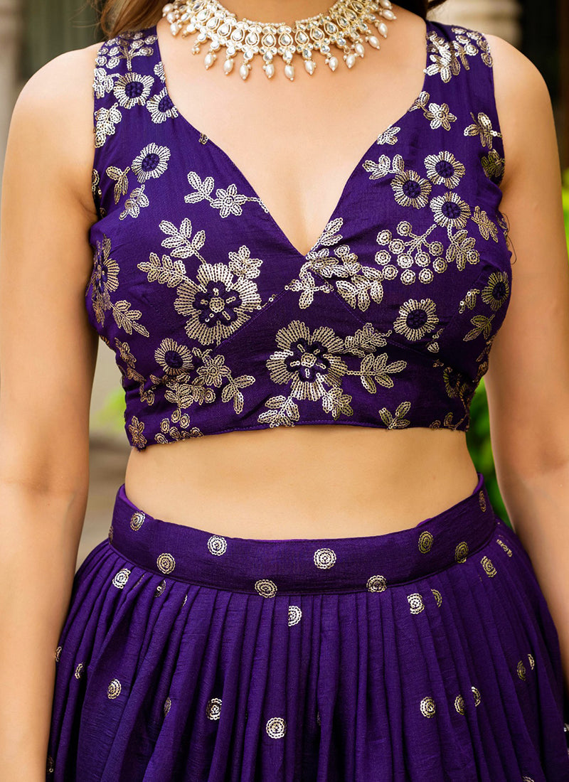 Vichitra Silk Purple Wedding Wear Embroidery Work Lehenga Choli 385674