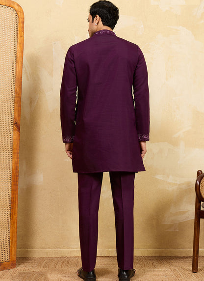 Purple Vichitra Silk Embroidery Work Occasional Wear Readymade Kurta With Dupatta SW478226