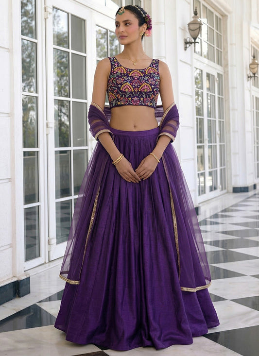 Purple Vichitra Silk Embroidery Work Occasional Wear Readymade Lehenga Choli SW295695