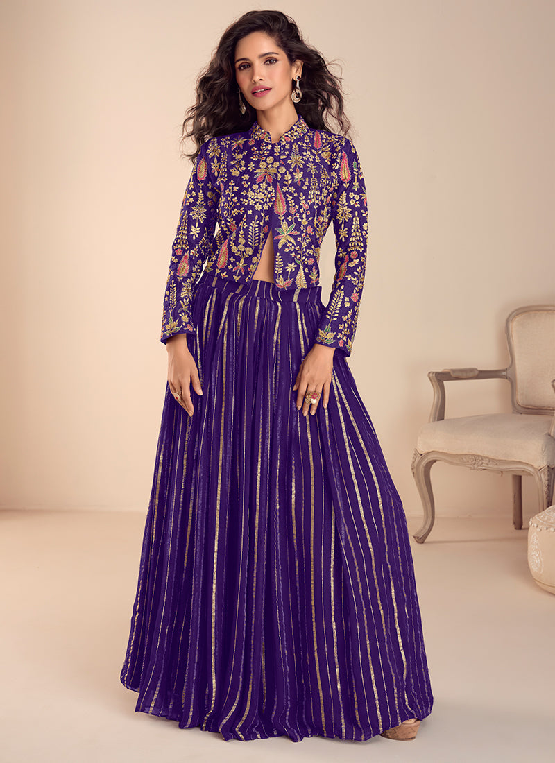 Purple Vichitra Silk Embroidery Work Party Wear Readymade Ethnic Wear SW591462