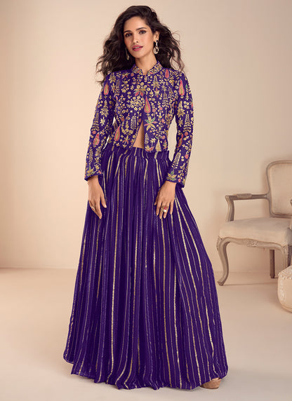 Purple Vichitra Silk Embroidery Work Party Wear Readymade Ethnic Wear SW591462