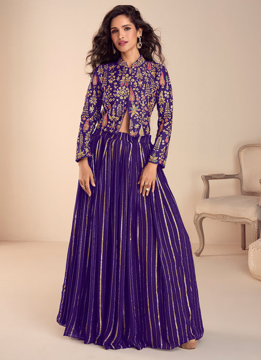 Purple Vichitra Silk Embroidery Work Party Wear Readymade Ethnic Wear SW591462