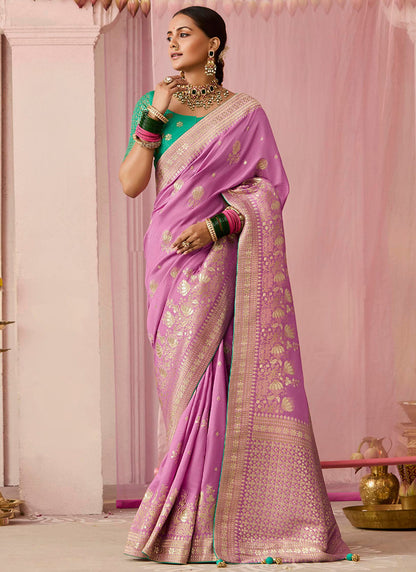 Purple Viscose Silk Embroidery Work Occasional Wear Saree SW835404