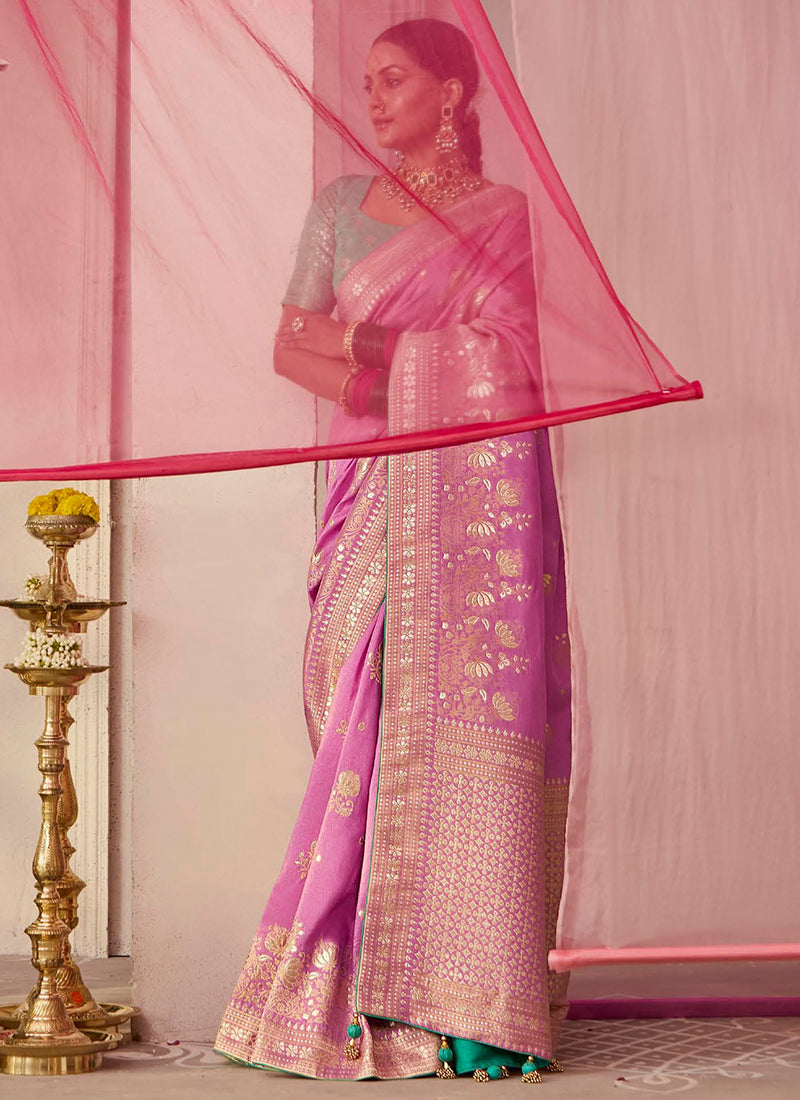 Purple Viscose Silk Embroidery Work Occasional Wear Saree SW835404